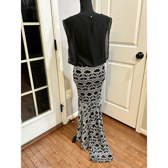Women Silver Black High- Low lace maxi Bodycon Mermaid dress Size (S) - Picture 2 of 14